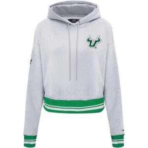 Pro Standard NCAA womens Womens College Classic Essentials Brushed Back French Terry Cropped Pullover Hoodie(Heather Grey/Green)