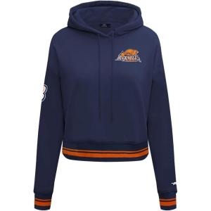 Pro Standard NCAA womens Womens College Classic Essentials Brushed Back French Terry Cropped Pullover Hoodie(Midnight Navy/Orange/Midnight Navy)