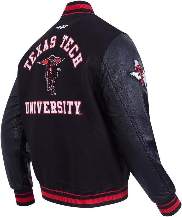 image:imagePro Standard NCAA mens Pro Standard Mens College Classic Chenille Wool Varsity JacketBlackRedBlack