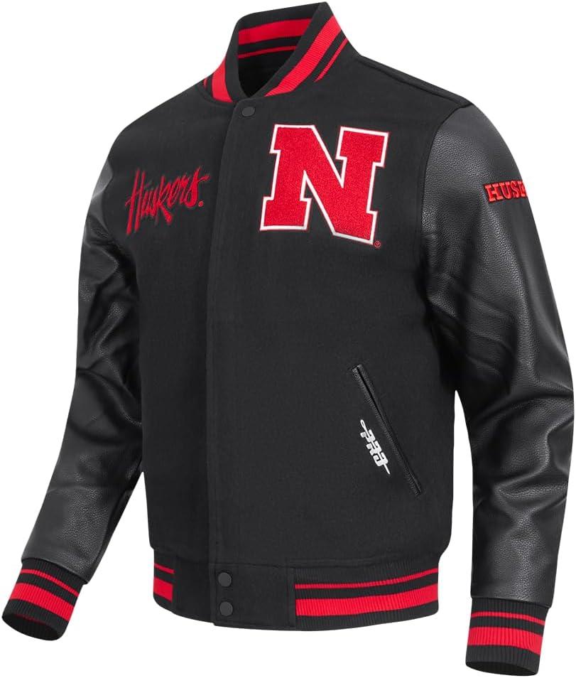 image:imagePro Standard NCAA mens Pro Standard Mens College Classic Chenille Wool Varsity JacketBlackRedBlack
