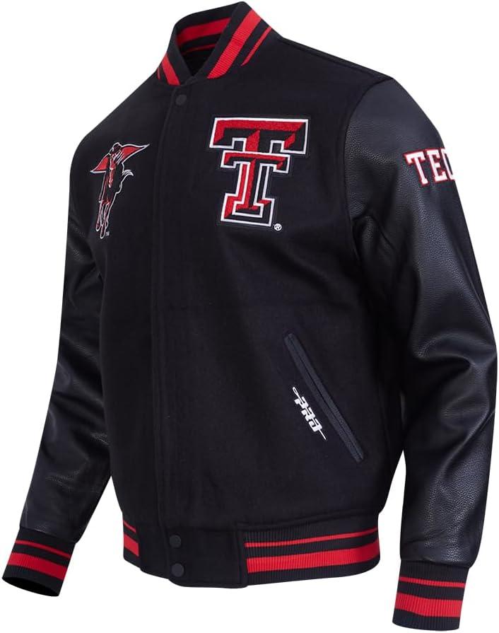 image:imagePro Standard NCAA mens Pro Standard Mens College Classic Chenille Wool Varsity JacketBlackRedBlack