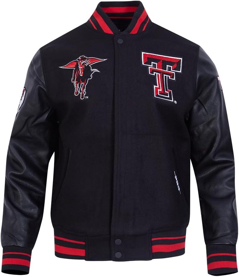 image:imagePro Standard NCAA mens Pro Standard Mens College Classic Chenille Wool Varsity JacketBlackRedBlack