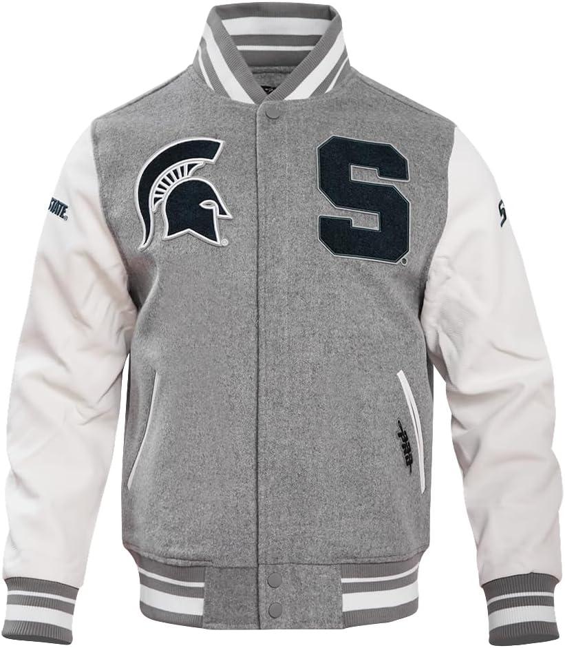image:imagePro Standard NCAA mens Pro Standard Mens College Classic Chenille Wool Varsity JacketHeather GreyWhite
