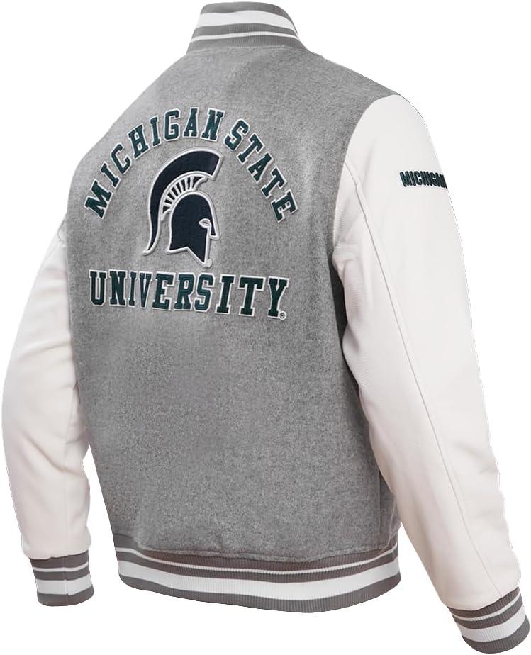 image:imagePro Standard NCAA mens Pro Standard Mens College Classic Chenille Wool Varsity JacketHeather GreyWhite