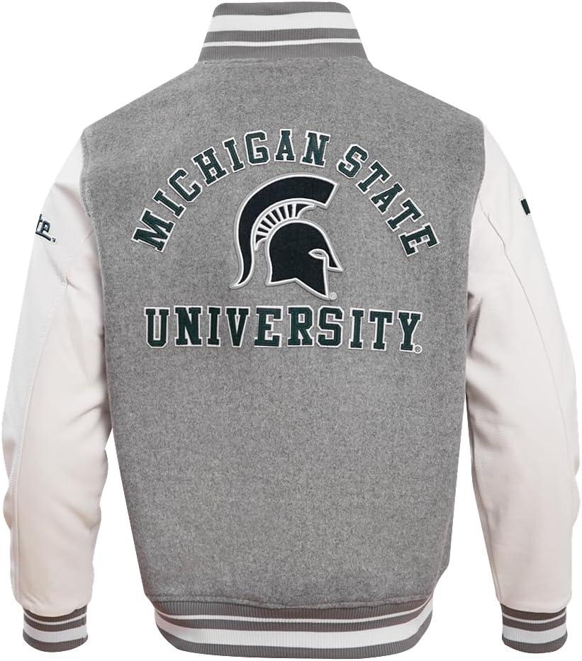 image:imagePro Standard NCAA mens Pro Standard Mens College Classic Chenille Wool Varsity JacketHeather GreyWhite