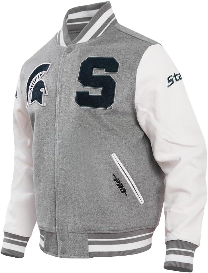 image:imagePro Standard NCAA mens Pro Standard Mens College Classic Chenille Wool Varsity JacketHeather GreyWhite