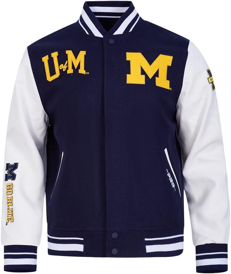 image:imagePro Standard NCAA mens Pro Standard Mens College Classic Chenille Wool Varsity JacketMidnight NavyWhite