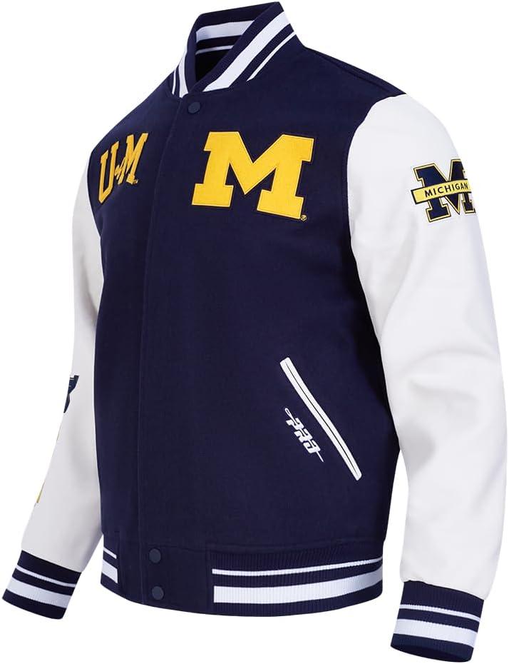 image:imagePro Standard NCAA mens Pro Standard Mens College Classic Chenille Wool Varsity JacketMidnight NavyWhite