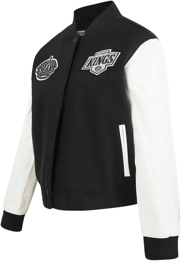 image:imagePro Standard NHL womens Pro Standard Womens Nhl Classic Chenille Wool Varsity JacketBlackWhite