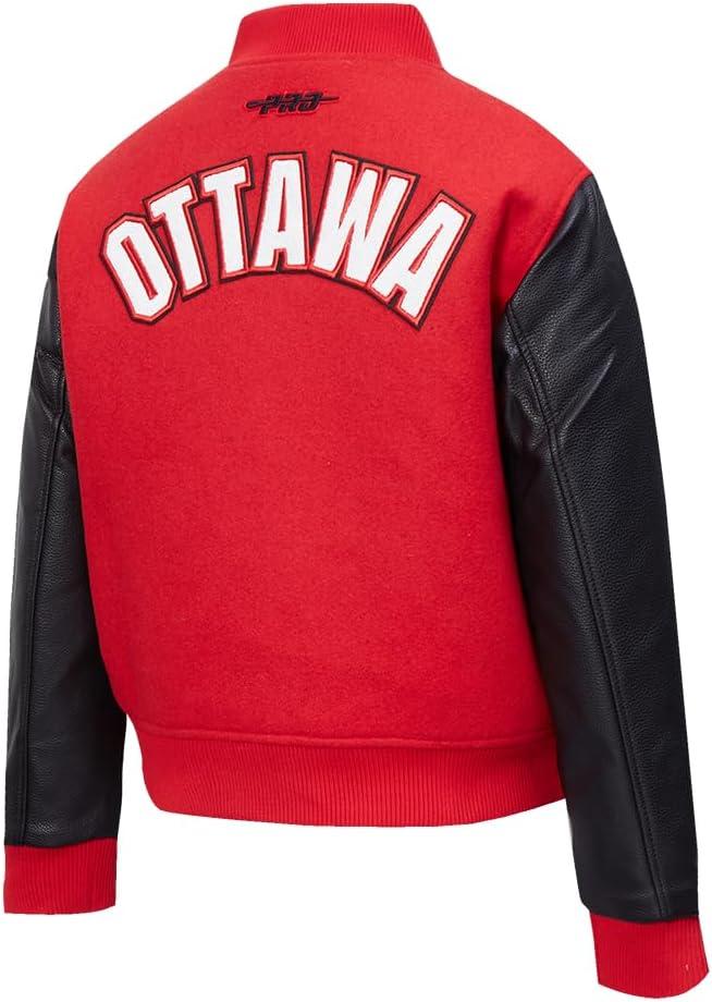 image:imagePro Standard NHL womens Pro Standard Womens Nhl Classic Chenille Wool Varsity JacketRedBlack
