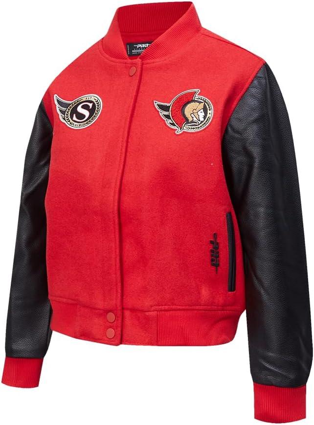 image:imagePro Standard NHL womens Pro Standard Womens Nhl Classic Chenille Wool Varsity JacketRedBlack