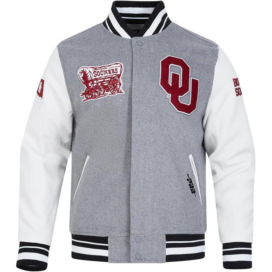image:imagePro Standard Mens College Classic Chenille Varsity JacketHeather GreyWhiteBlack