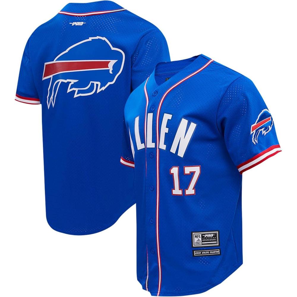 image:imagePro Standard Mens Josh Allen Royal Buffalo Bills Mesh ButtonUp Baseball Jersey XXLarge
