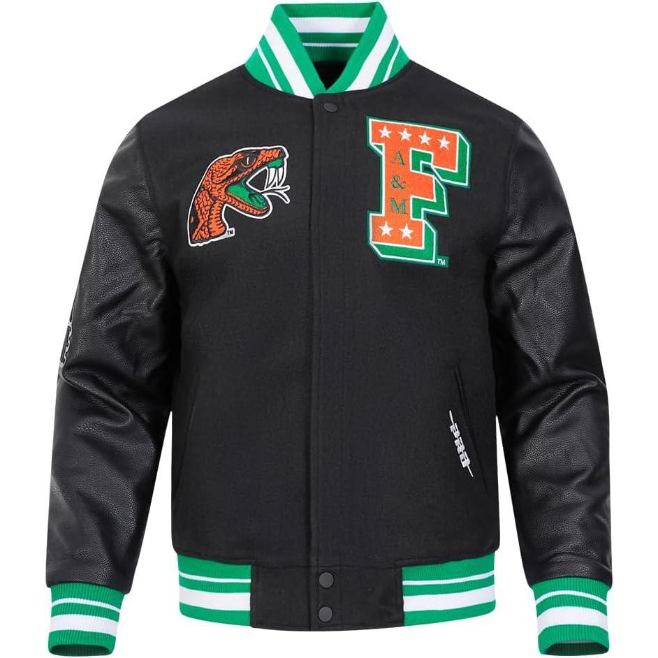 image:imagePro Standard NCAA mens Pro Standard Mens College Classic Chenille Wool Varsity JacketBlackGreen