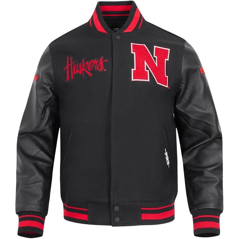 image:imagePro Standard NCAA mens Pro Standard Mens College Classic Chenille Wool Varsity JacketBlackRedBlack