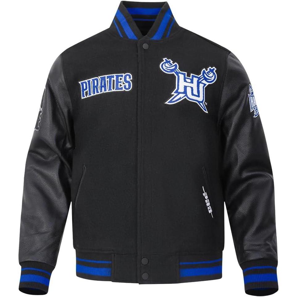 image:imagePro Standard NCAA mens Pro Standard Mens College Classic Chenille Wool Varsity JacketBlackRoyal BlueBlack