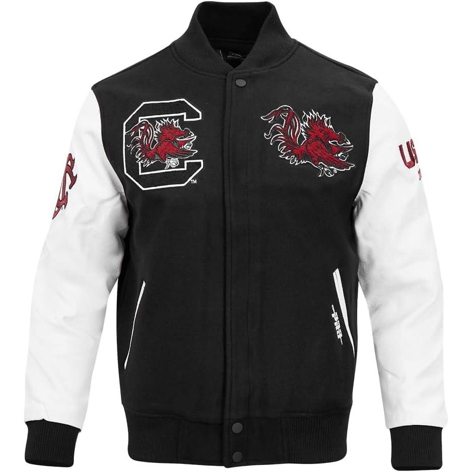 image:imagePro Standard NCAA mens Pro Standard Mens College Classic Chenille Wool Varsity JacketBlackWhite
