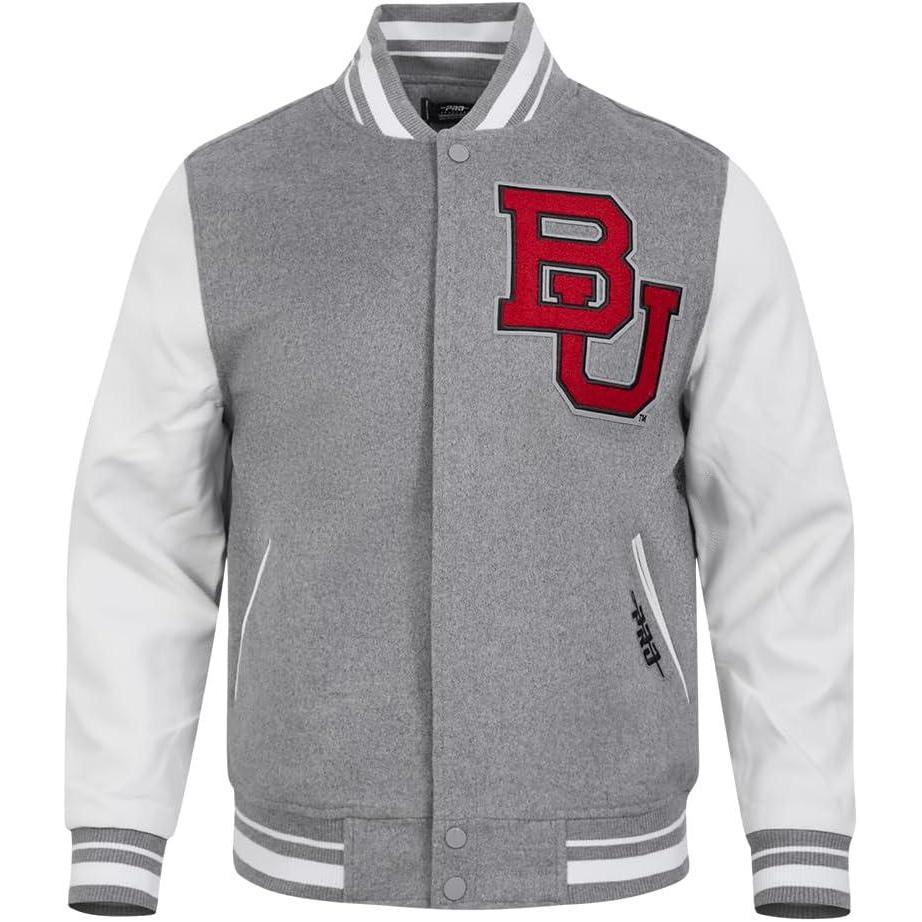 image:imagePro Standard NCAA mens Pro Standard Mens College Classic Chenille Wool Varsity JacketHeather GreyWhite