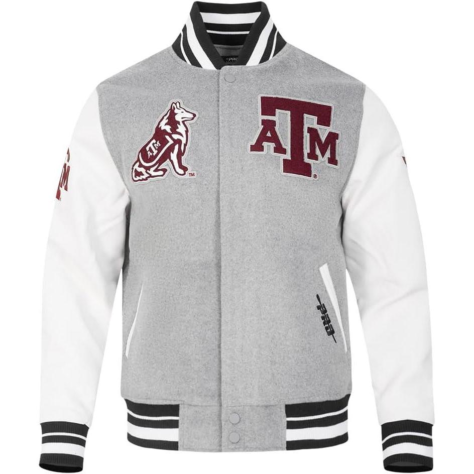 image:imagePro Standard NCAA mens Pro Standard Mens College Classic Chenille Wool Varsity JacketHeather GreyWhiteBlack