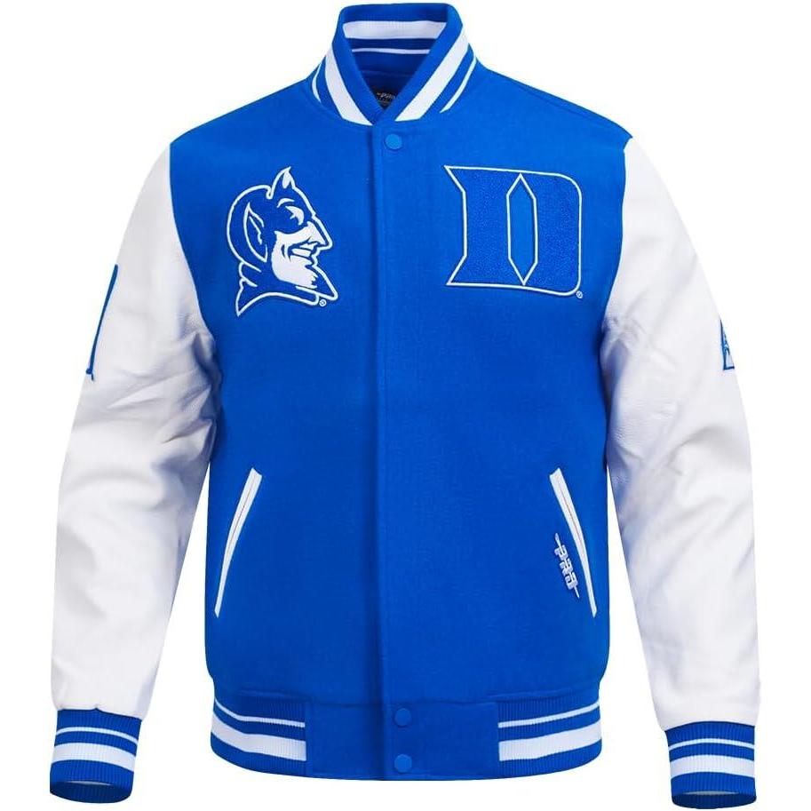 image:imagePro Standard NCAA mens Pro Standard Mens College Classic Chenille Wool Varsity JacketRoyal BlueWhite