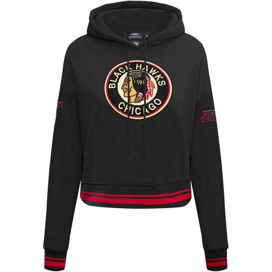 image:imagePro Standard NHL Womens Retro Classics Brushed Back French Terry Cropped Pullover HoodieBlackRedBlack