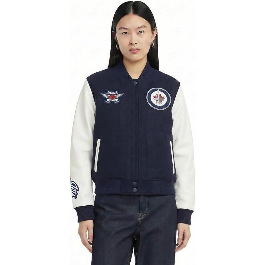 image:imagePro Standard NHL womens Pro Standard Womens Nhl Classic Chenille Wool Varsity JacketMidnight NavyWhite