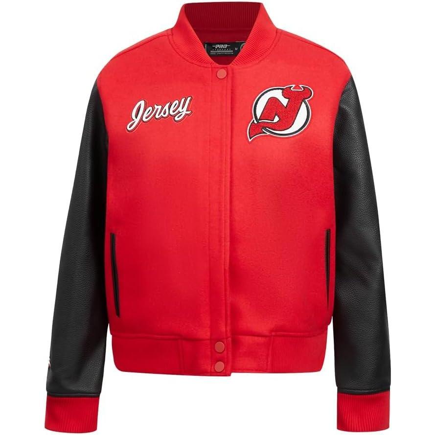 image:imagePro Standard NHL womens Pro Standard Womens Nhl Classic Chenille Wool Varsity JacketRedBlack