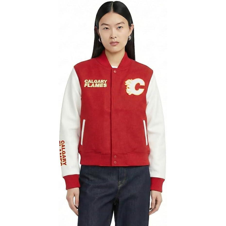 image:imagePro Standard NHL womens Pro Standard Womens Nhl Classic Chenille Wool Varsity JacketRedWhite