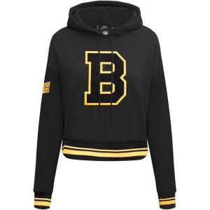 Pro Standard NHL Womens Retro Classics Brushed Back French Terry Cropped Pullover Hoodie(Black/Yellow)