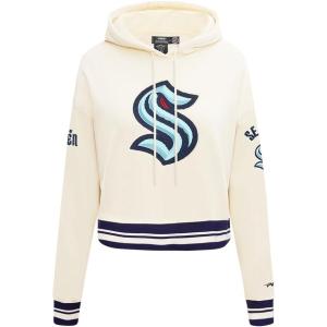 Pro Standard NHL Womens Retro Classics Brushed Back French Terry Cropped Pullover Hoodie(Eggshell/ Midnight Navy)