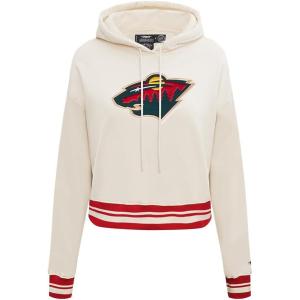 Pro Standard NHL Womens Retro Classics Brushed Back French Terry Cropped Pullover Hoodie(Eggshell/ Red)