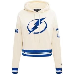 Pro Standard NHL Womens Retro Classics Brushed Back French Terry Cropped Pullover Hoodie(Eggshell/Dodger Blue)