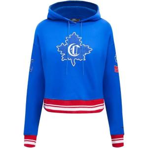 Pro Standard NHL Womens Retro Classics Brushed Back French Terry Cropped Pullover Hoodie(Royal Blue/Red)