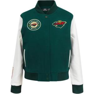 Pro Standard NHL womens Pro Standard Womens Nhl Classic Chenille Wool Varsity Jacket(Forest Green/White)
