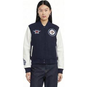 Pro Standard NHL womens Pro Standard Womens Nhl Classic Chenille Wool Varsity Jacket(Midnight Navy/White)