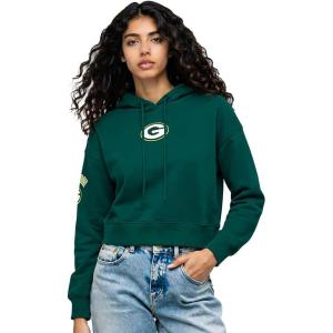 Pro Standard Womens NFL Classic Chenille Brushed Back French Terry Cropped Pullover Hoodie(Forest Green)