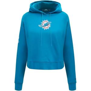 Pro Standard Womens NFL Classic Chenille Brushed Back French Terry Cropped Pullover Hoodie(Teal)