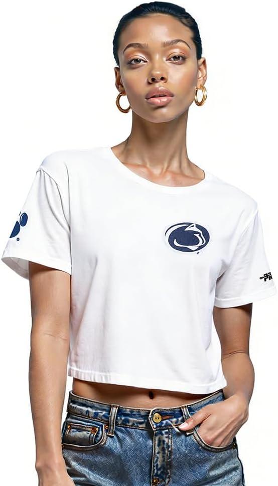 image:imagePro Standard NCAA Womens Womens College Classic Chenille Cotton Short Sleeve Boxy TeeWhite