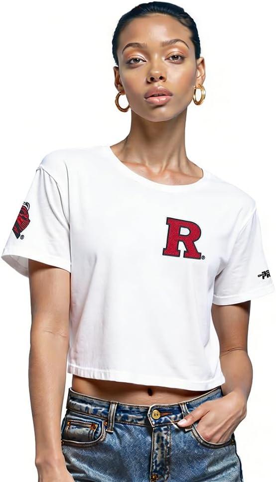 image:imagePro Standard NCAA Womens Womens College Classic Chenille Cotton Short Sleeve Boxy TeeWhite