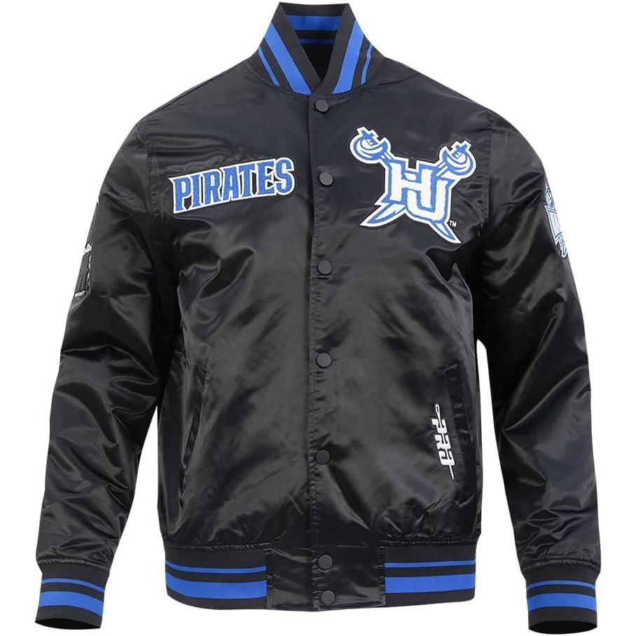 image:imagePro Standard Mens College Classic Chenille Satin JacketBlackRoyal BlueBlack