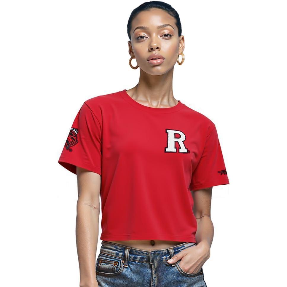 image:imagePro Standard NCAA Womens Womens College Classic Chenille Cotton Short Sleeve Boxy TeeRed
