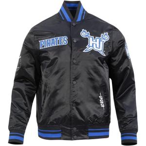 Pro Standard Mens College Classic Chenille Satin Jacket(Black/Royal Blue/Black)