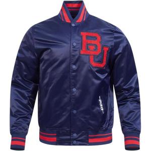 Pro Standard Mens College Classic Chenille Satin Jacket(Midnight Navy/Red/Midnight Navy)