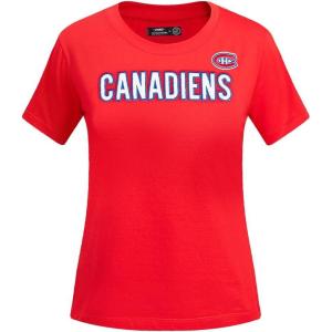 Pro Standard NHL Womens Pro Standard Womens NHL Classic Chenille Cotton Short Sleeve Slim Fit Tee(Red)
