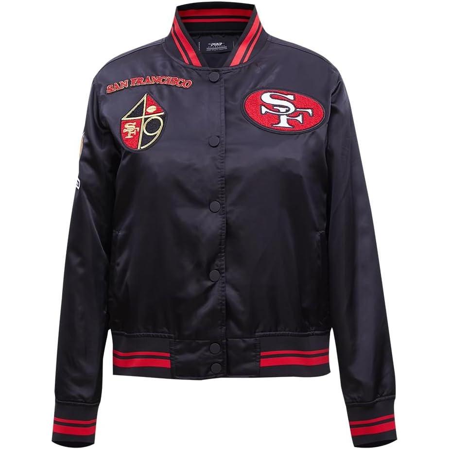 image:imagePro Standard Womens NFL Retro Classics Satin JacketBlackRed