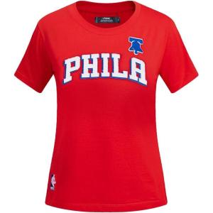 Womens NBA Classic Chenille Cotton Short Sleeve Slim Fit Tee(Red)