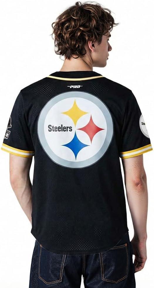 image:imagePro Standard Mens NFL Mesh Button Down TopBlackYellow