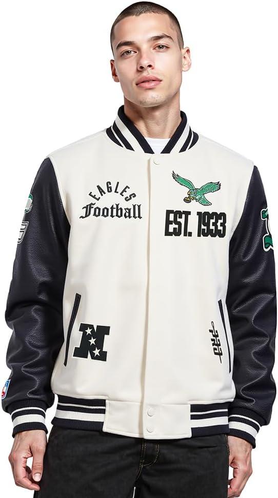 image:imagePro Standard Mens NFL Modern Originals Varsity JacketEggshell Black