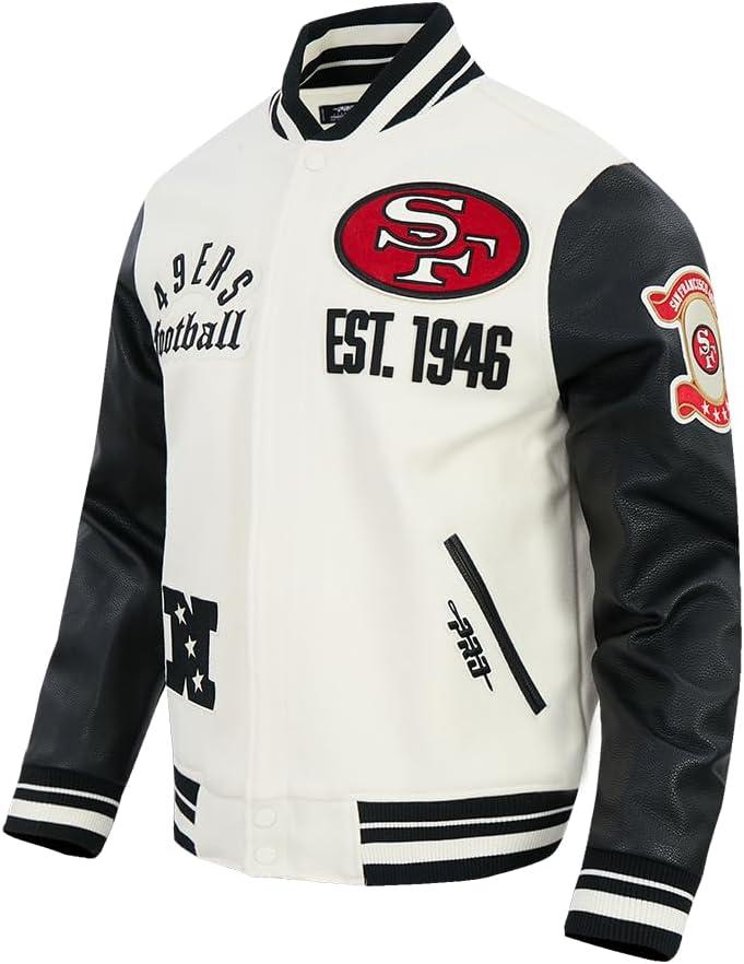 image:imagePro Standard Mens NFL Modern Originals Varsity JacketEggshell Black