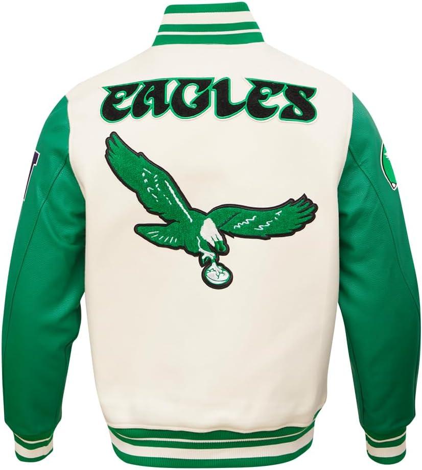 image:imagePro Standard Mens NFL Retro Classics Varsity JacketEggshell Kelly Green